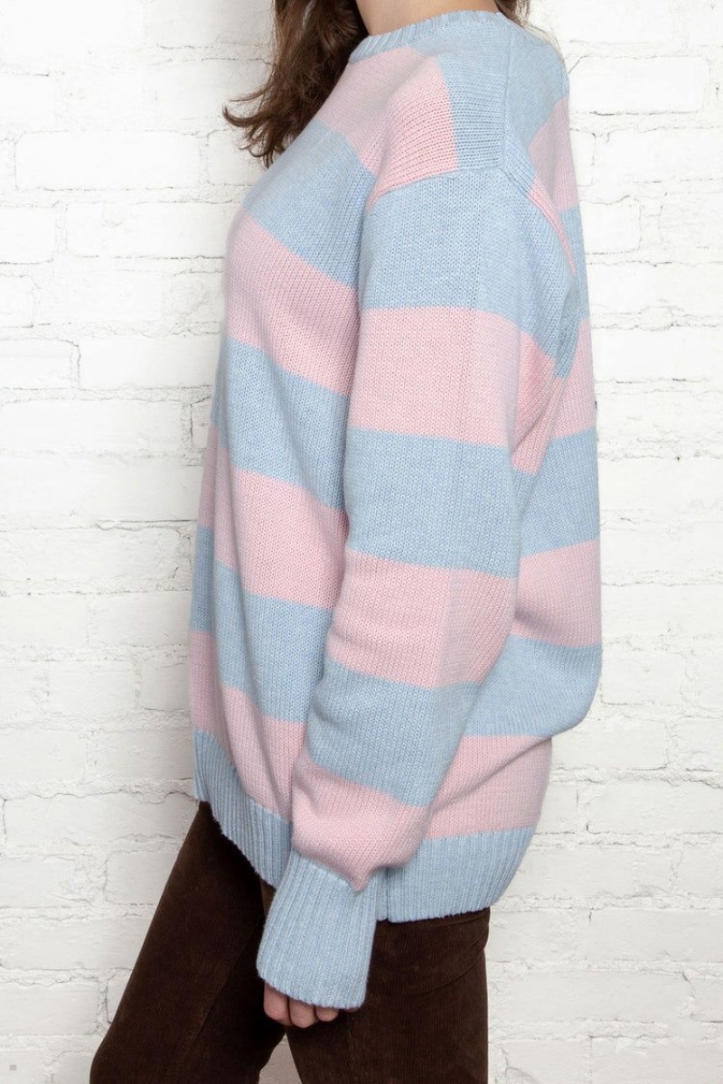 Chandail Brandy Melville Brianna Coton Thick Stripe Bleu Rose | LYK-63111172